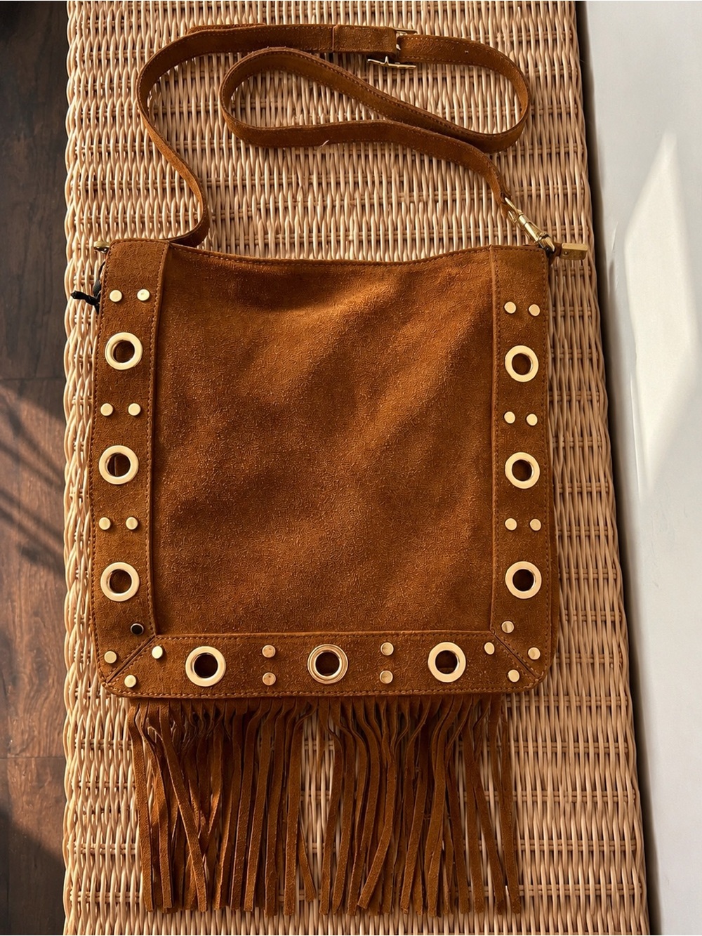 NWT Made in Italy Cognac Suede Fringe Bag | Boho Crossbody - Picture 8 of 8